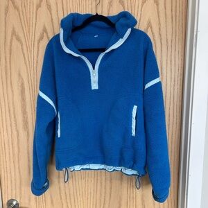Blue Sherpa Half-Zip Hoodie with Contrast Trim